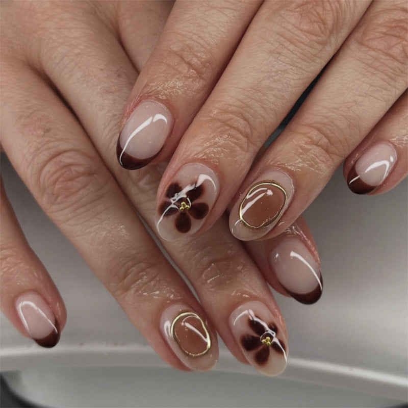 European and American foreign trade wearing nail short short round nail piece simple French fake nail flower nail piece nails