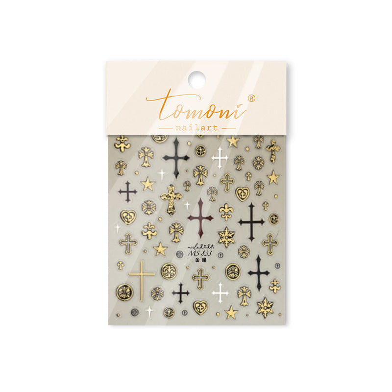 Silver Cross Gothic – Edgy Religious Nail Art Stickers