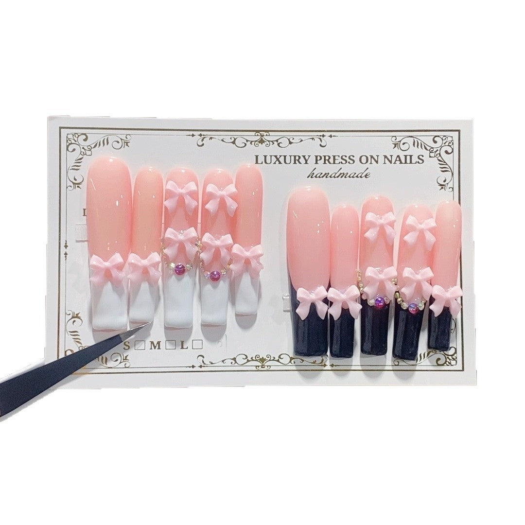 Black French Bow Elegant Extra Long Press On Nails