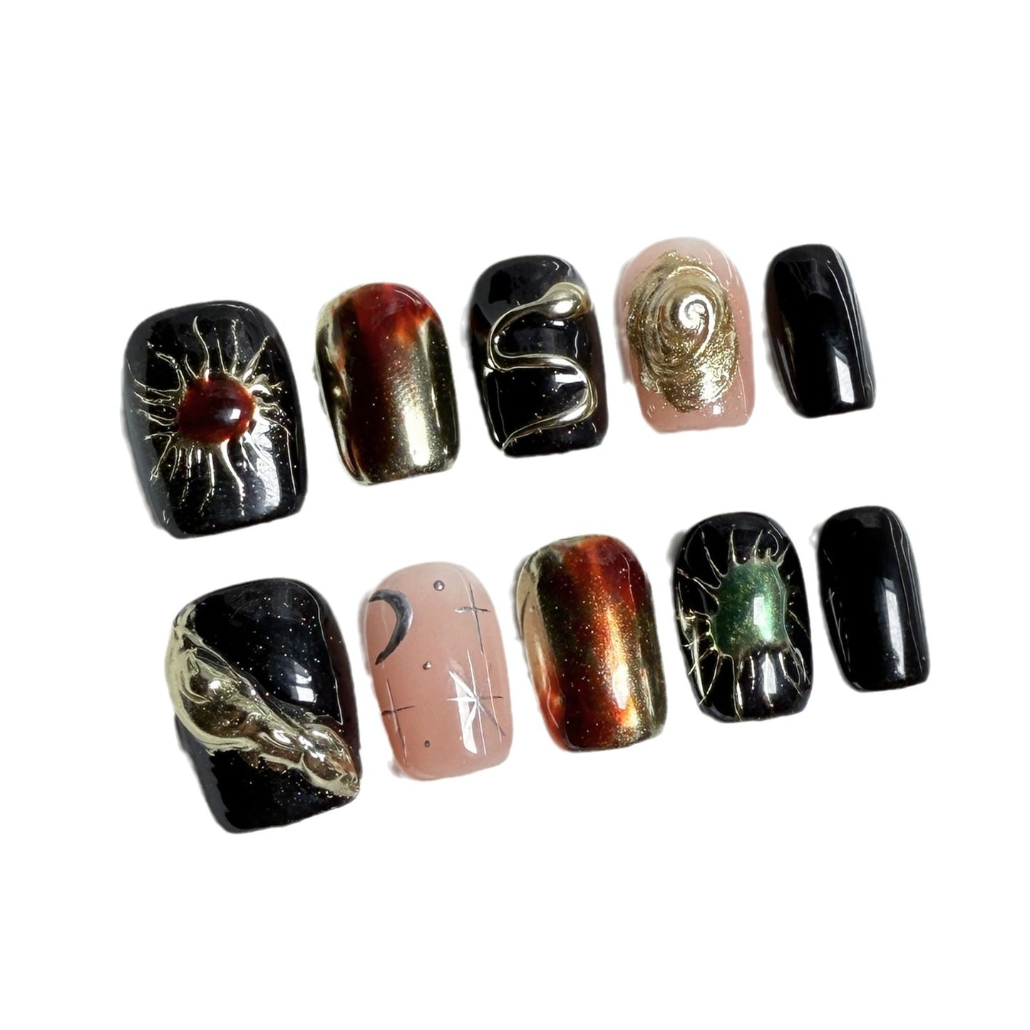 Unhas postiças curtas pintadas à mão, outono e inverno, atacado｜365nails