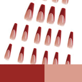 Armadura larga, sencilla, con borde rojo, francesa, con parche de uña blanca, uña terminada｜365nails