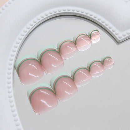 Simple and light lines French matcha green fashion simple   removable toenails 24 pieces｜365nails