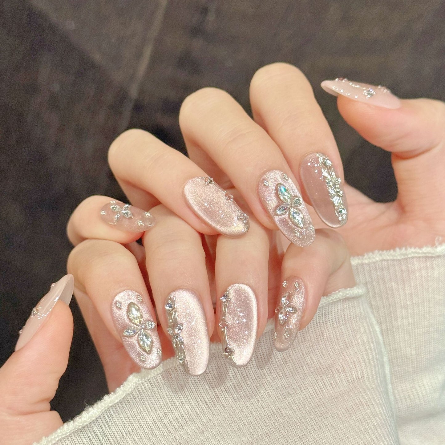 Pink Crystal Shimmer Elegant Nails