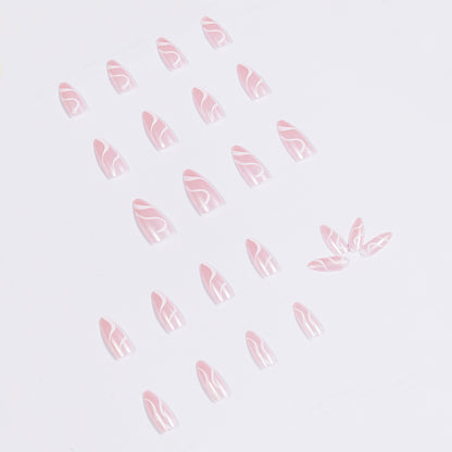 Unhas postiças francesas simples com impressão pop Sense, unhas removíveis e finalizadas ｜365nails
