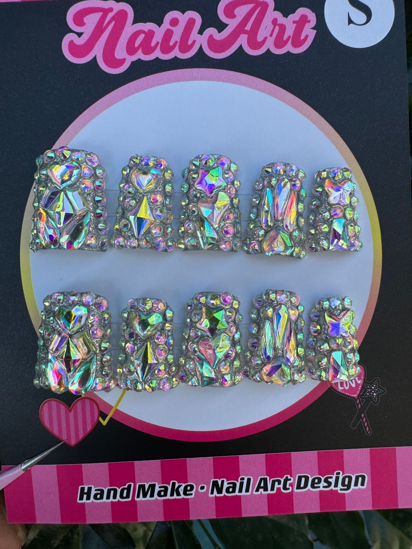 365nails: Éclat d'aurore – ongles faits main forme carrée, amas de cristaux