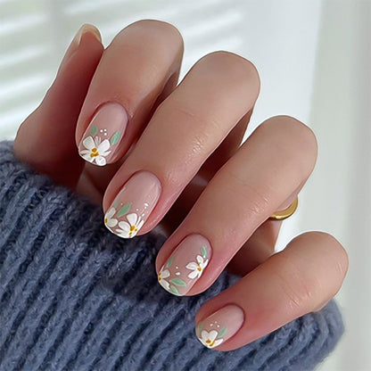 Spring and summer new nail art fake nails short square nail wearable nail piece small fresh flower wearable nail piece finished product wholesale｜365nails