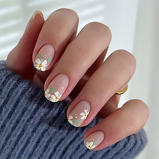 Spring and summer new nail art fake nails short square nail wearable nail piece small fresh flower wearable nail piece finished product wholesale｜365nails