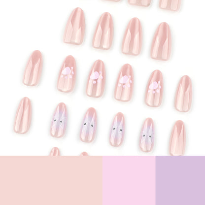 Nude cat eye flash pink cat paw print sweet cat press-on nails