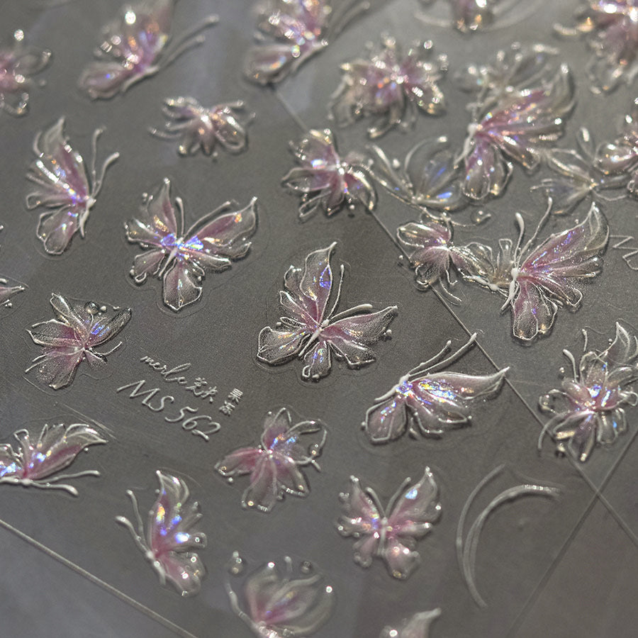 Iridescent Crystal Butterfly – 3D Embossed Nail Art Set
