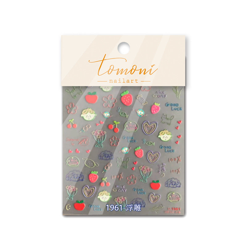 Colorful Bear & Charm: "Playful Doodle" – 5D Embossed Nail Sticker