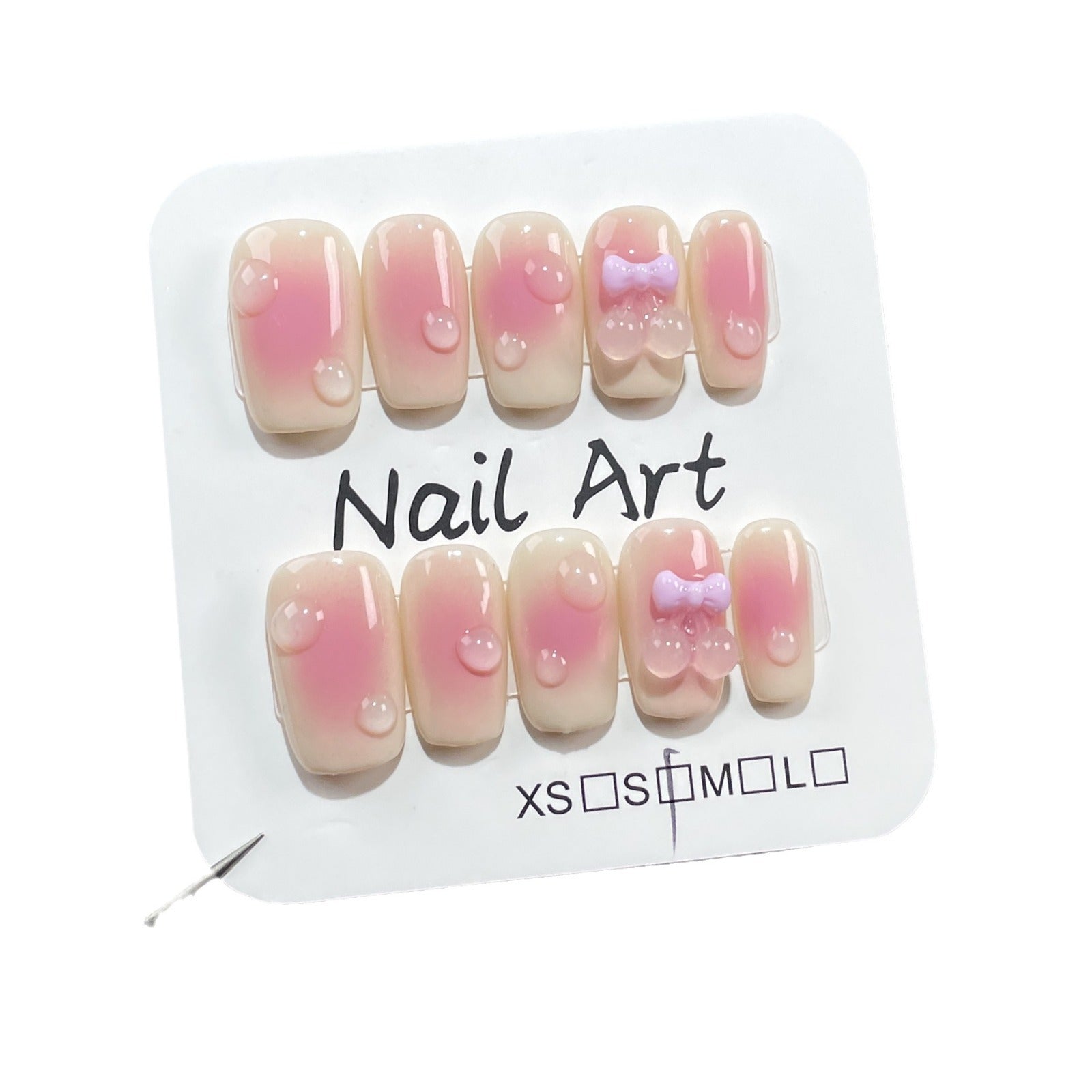 Adesivo de unha postiça artesanal com blush aerógrafo fofo e curto para atacado｜365nails
