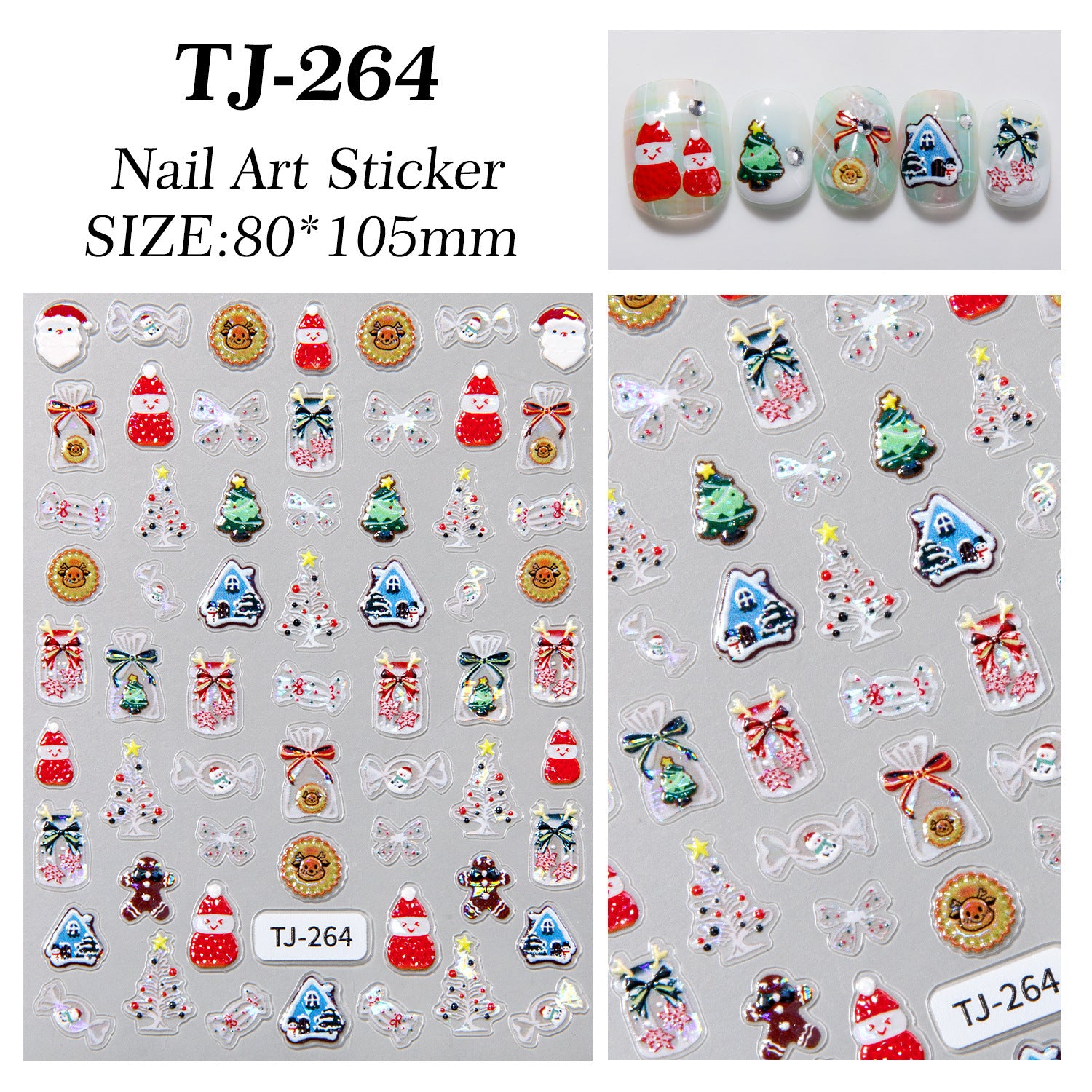 Aurora Christmas Nail Art Sticker 5D Embossed Three-dimensional Christmas Tree Snowman DIY Nail Sticker Ornament TJ