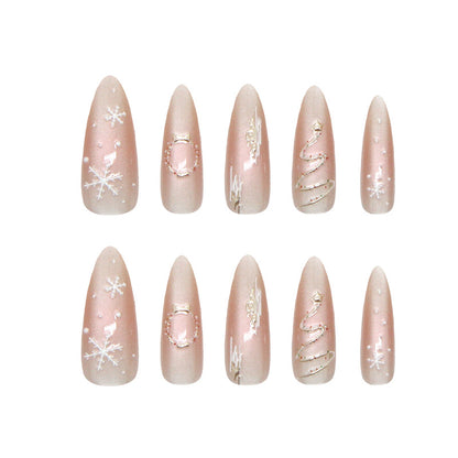 Nail Tips  Prefabricated nail Christmas Three-dimensional Snowflake Ice Clear Blush cat eye Nail Art Wear 30 pieces｜365nails