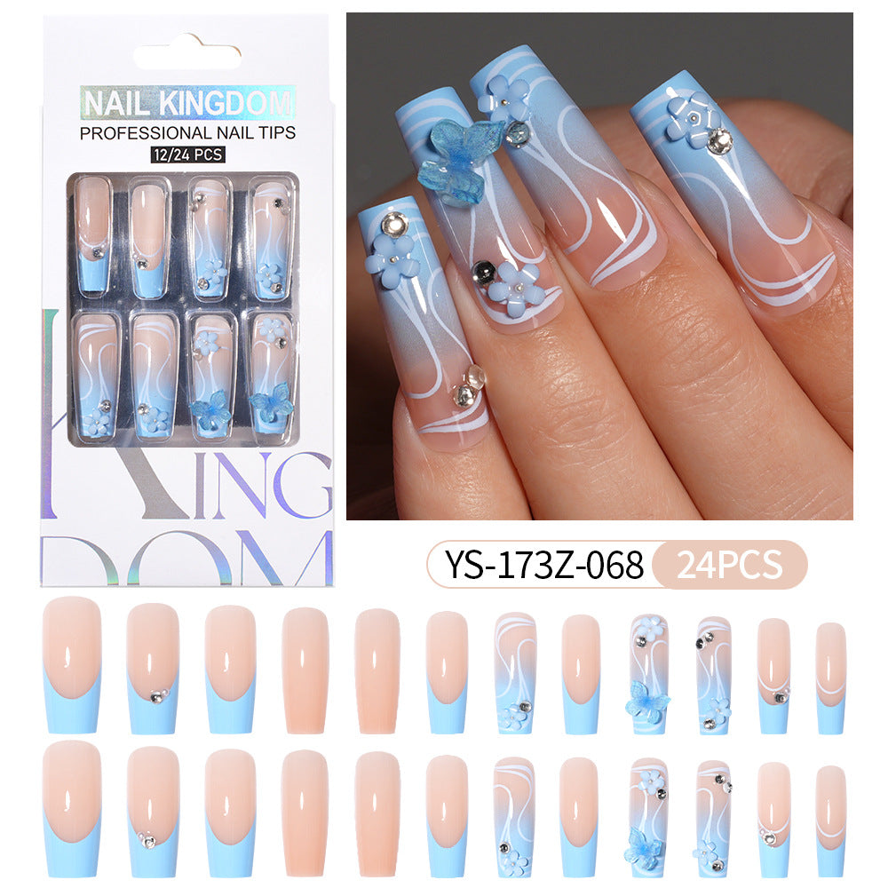 Press on nails fake nail patch extension nail Spice Girl medium rectangle removable 24 pieces with drill manicure