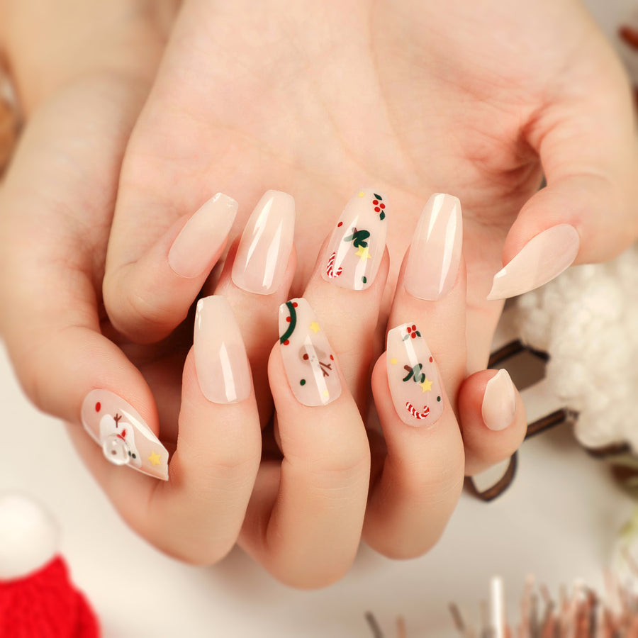 Venta al por mayor de fábrica de manicura navideña, uñas postizas cortas de ballet, uñas postizas a presión, parche de uña removible, producto terminado al por mayor | 365nails