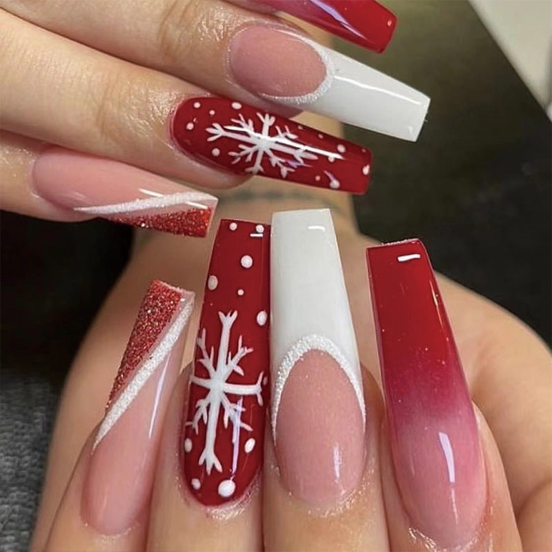 Christmas press on nails snowflake love snowman manicure short almond bow  long nail wholesale｜365nails