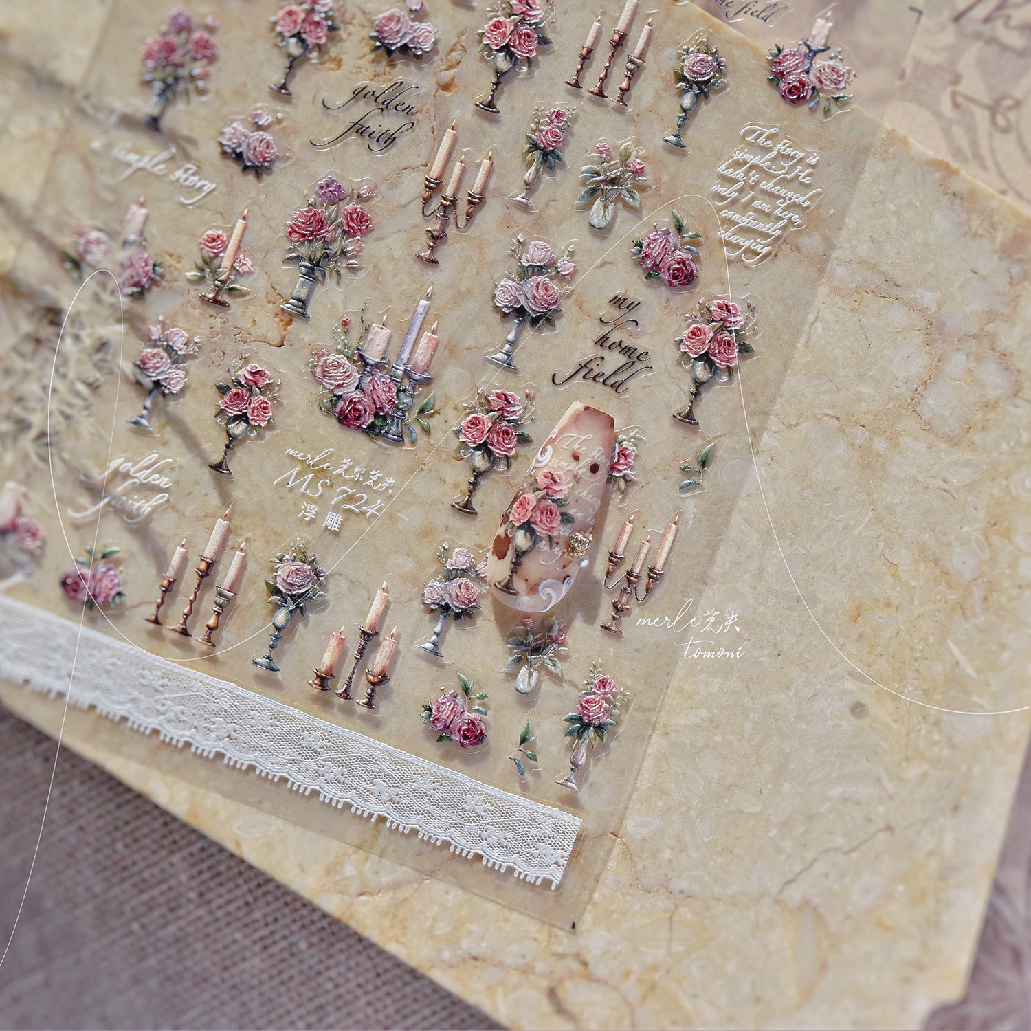 365nails: "set gaufré bougie rose vintage" – Autocollants pour ongles