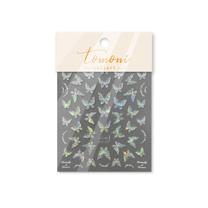 Holographic Butterfly Collection: "Iridescent Crystal Butterfly" – 3D Embossed Nail Sticker
