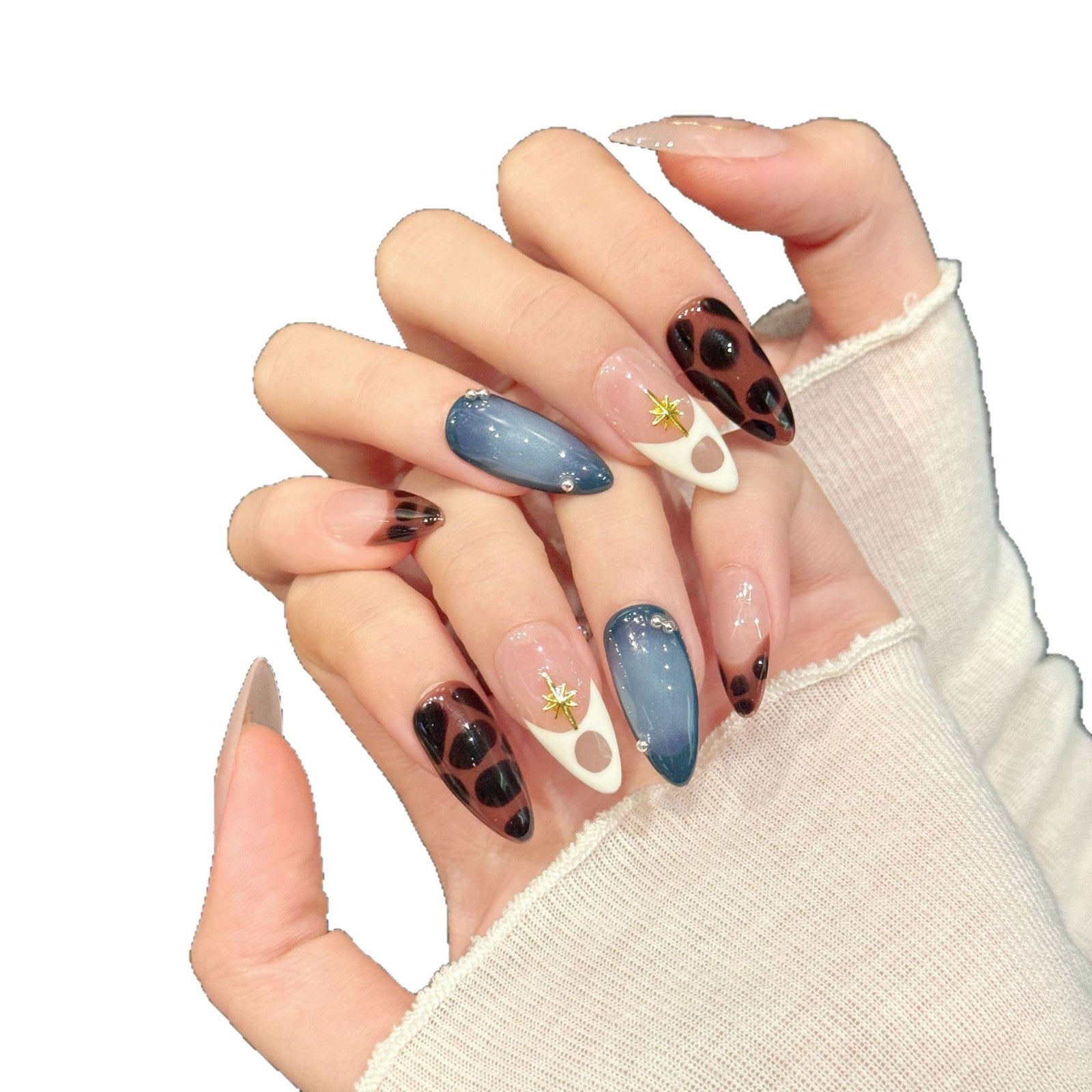 Mysterious Mixed Pattern Burgundy Celestial Press-On Nails