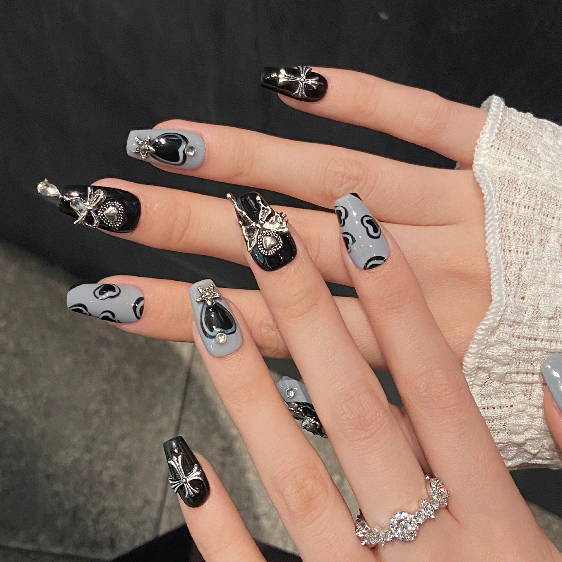 365nails: "Gothic Angel" – 3D Charms & Cross Handmade Coffin Nails