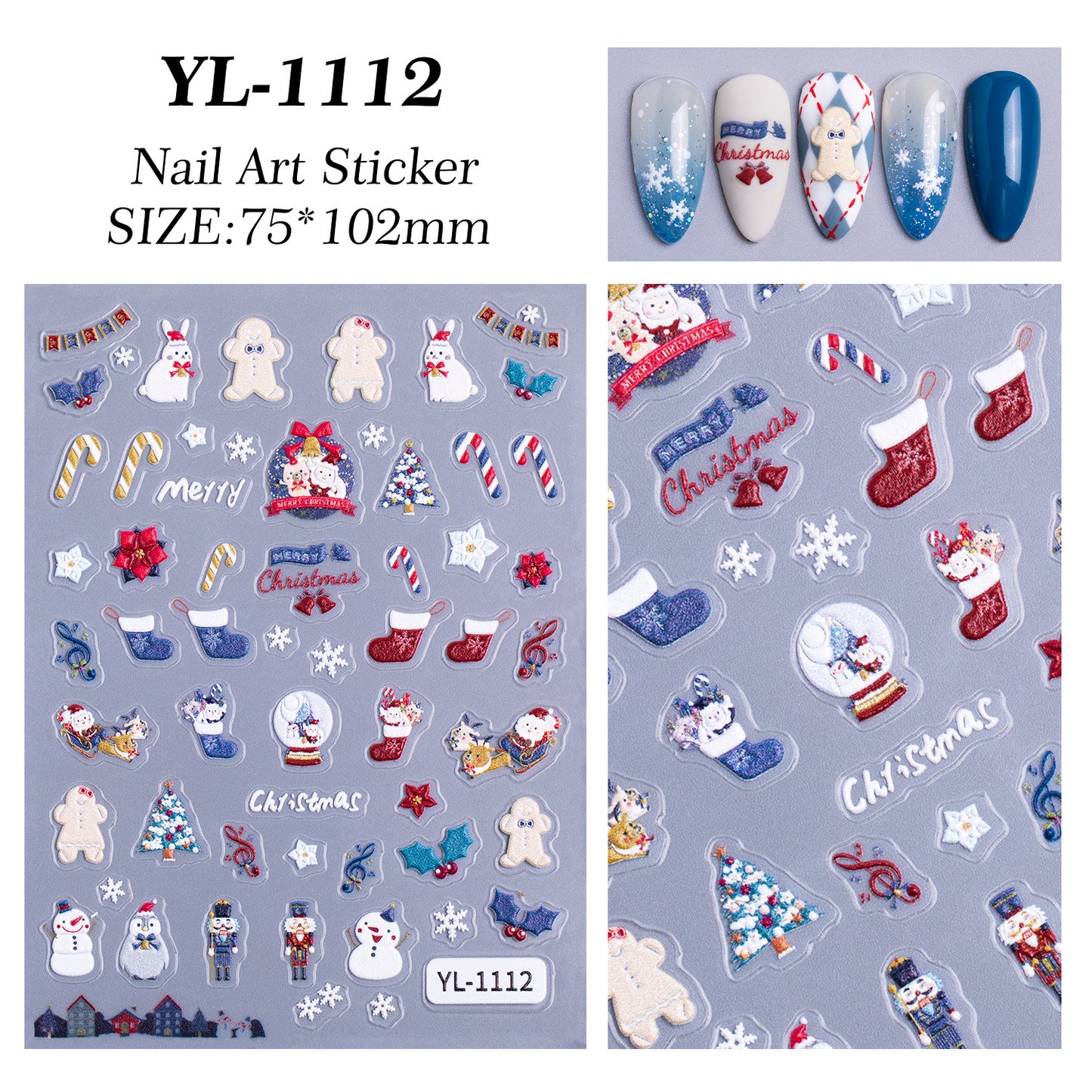 Christmas themed nail art sticker 5D relief three-dimensional cute snowman DIY Christmas nail sticker jewelry YL