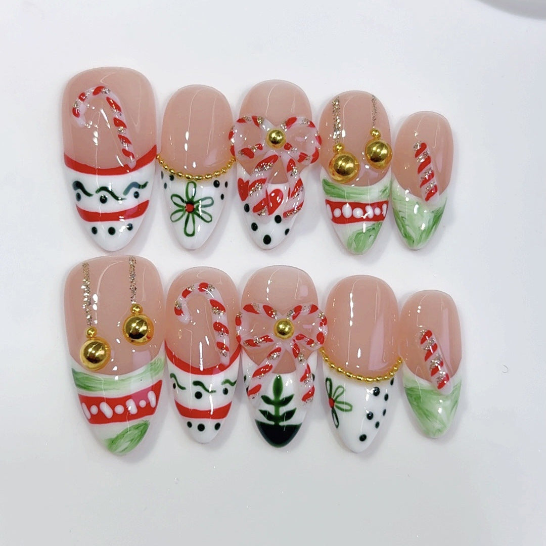 Festive Cheer: "Candy Cane Christmas" – Short Almond Press-On Nails