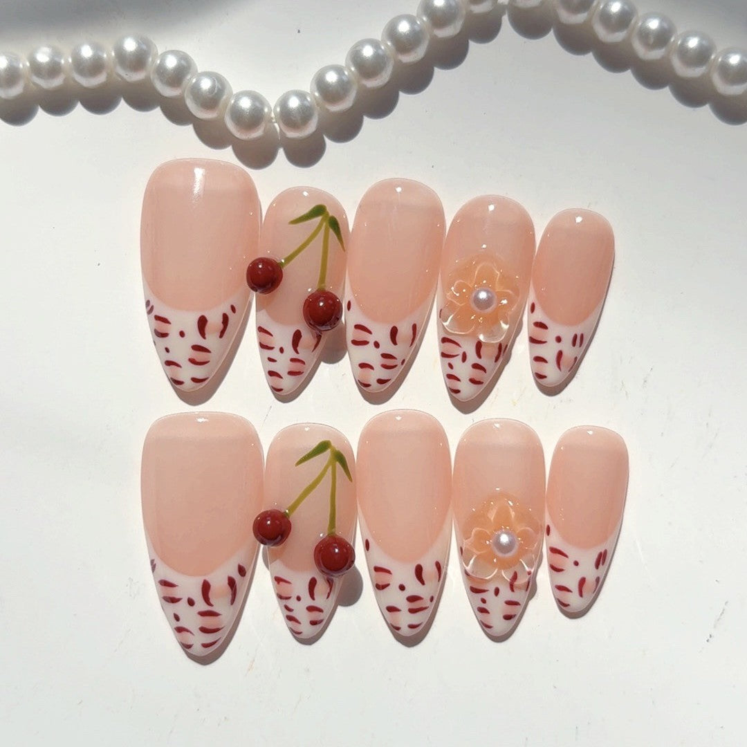 365nails-櫻花：「果香花卉」 – 杏仁形 手工製 3D 雕刻 穿戴甲