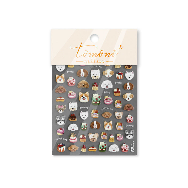 Puppy Café Collection: "Cute Puppy & Dessert" – 3D Embossed Nail Sticker