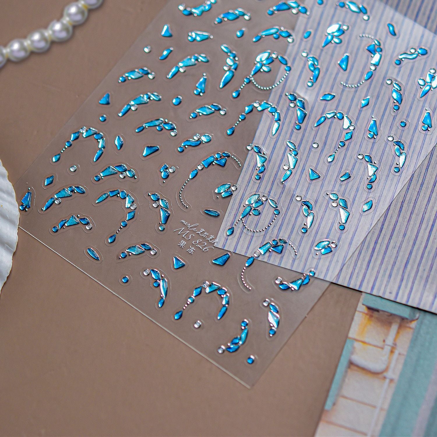 Teal Jelly French Tip & Gems: "Ocean Breeze French Manicure" – 5D Embossed Nail Sticker