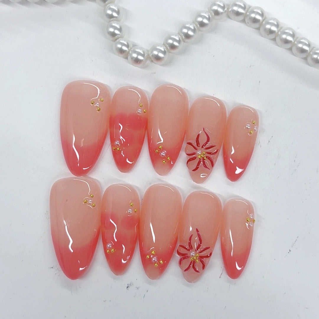Blush Bloom: "Coral Flower" – Almond Press-Ons