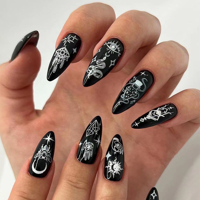 Piezas de arte de uñas Patrón de serpiente de estrella y luna Piezas de uñas postizas Venta al por mayor Piezas de arte de uñas Venta al por mayor Uñas para usar Manicura removible｜365nails