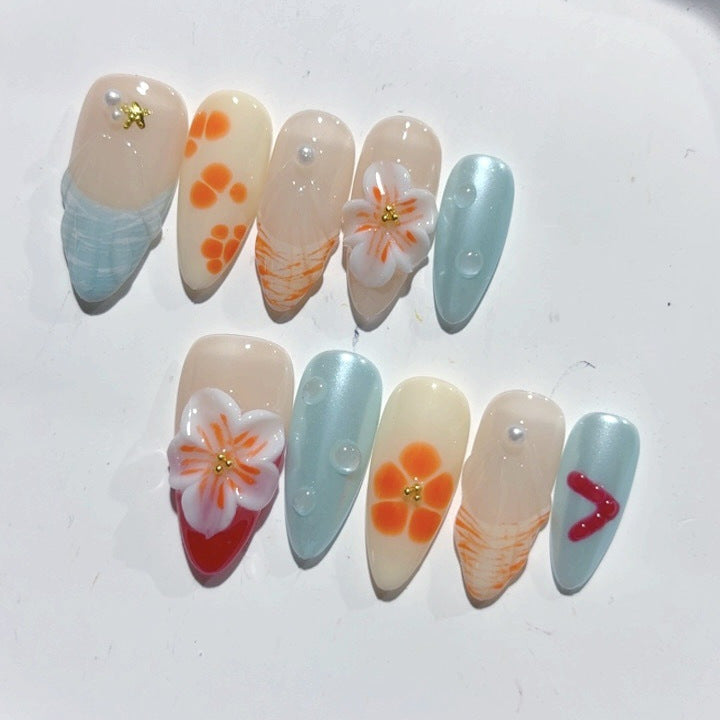 柑橘微風：『橙花夏日』— 杏仁形穿戴甲