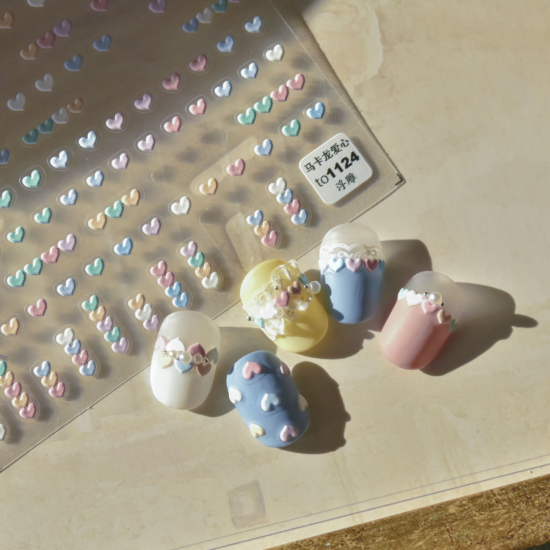 365nails: "pastel macaron heart stripe" – Nail Art Stickers