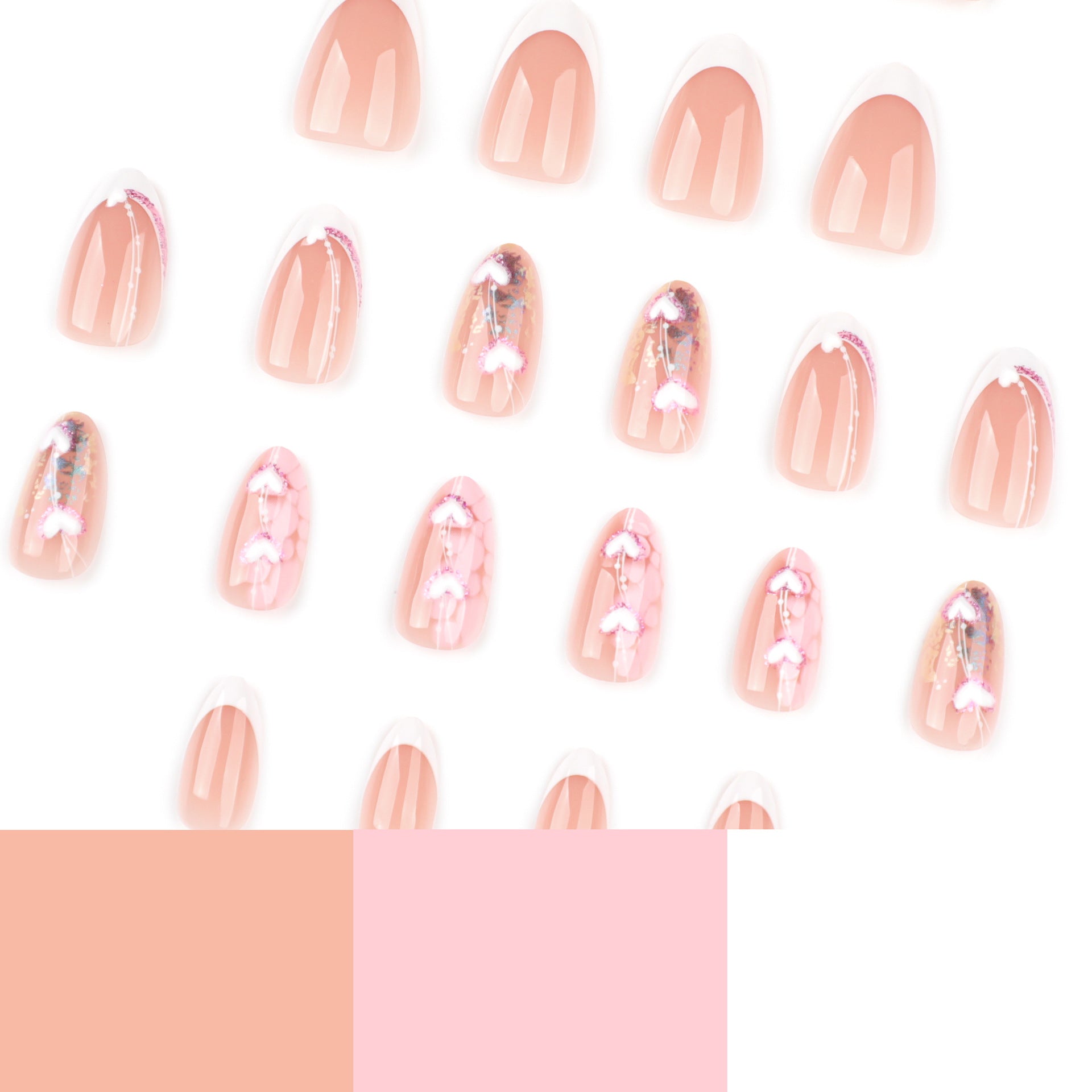 Simple Wearable Fake Nails French White Nail Art 3D Love Detachable Wearable Fake Nails｜365nails