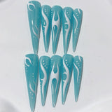 Aqua Flame Y2K Glossy Press On Nail Set
