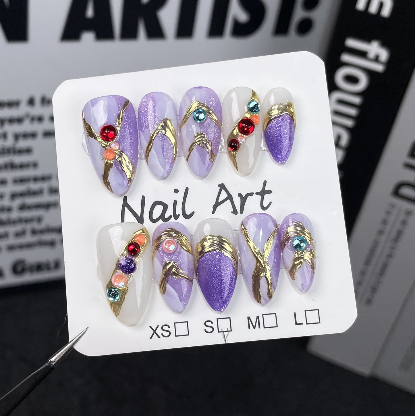 Handmade press on nails Dream Purple Baroque High Luxury Nail Art Finished Patch Watercolor Smudge Almond Nail｜365nails