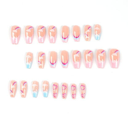 Uñas postizas con borde francés multicolor Rainbow Cloud Love, venta al por mayor, uñas removibles 365nails