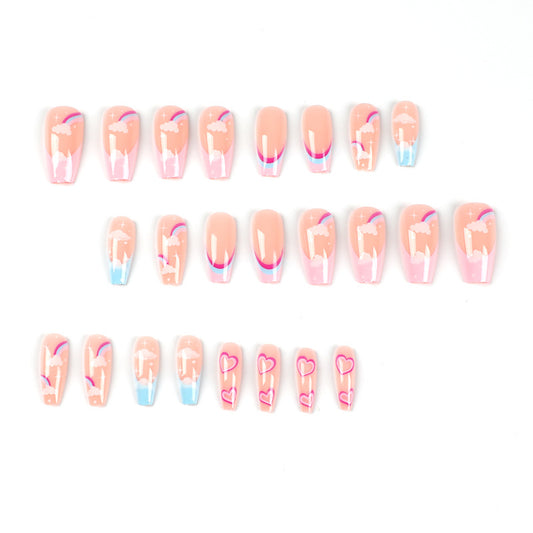 Press on  Rainbow Cloud Multicolor French Edge Love  Press on nails Wholesale Removable  Nails｜365nails