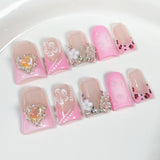 Unhas bico de pato, doce, coração de menina, gelo, transparente, blush, estampa de leopardo, francesa, armadura, pura, artesanal, fábrica, atacado｜365nails