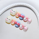 Uñas postizas con diseño de estrellas brillantes y divertidas para niños, con lazo de gato y viento | 365nails