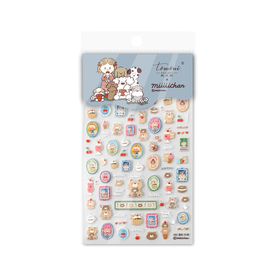 Cute Cartoon Girl & Puppy: "Miiichan Sweet Puppy Party" – 5D Embossed Nail Sticker