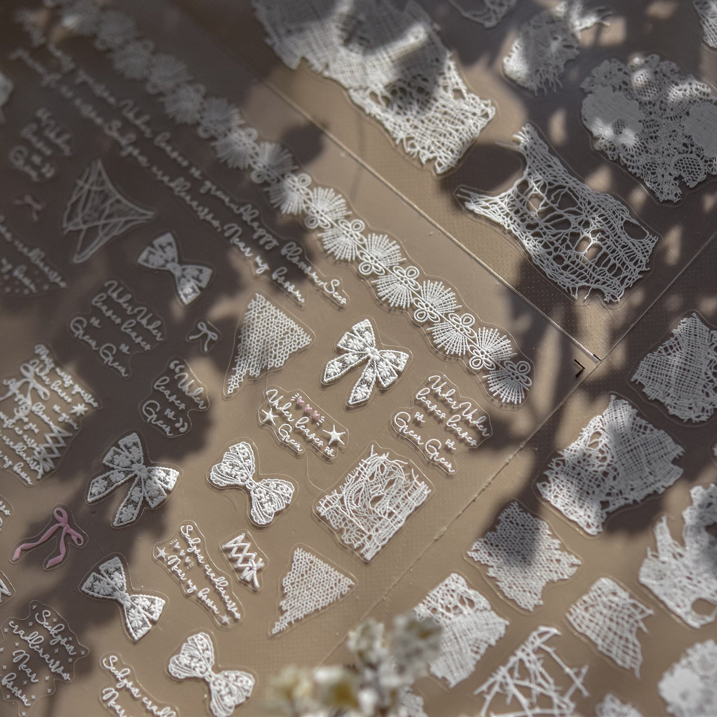 3D Embossed Spider Web Lace Nail Stickers – White Sheer Mesh Texture Set