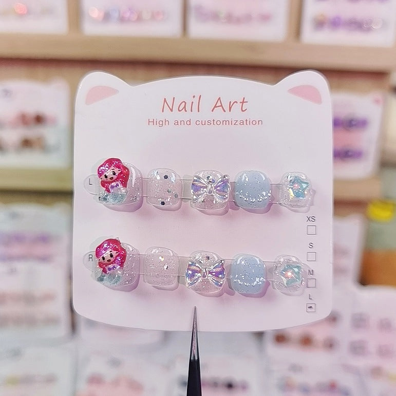 Mermaid Princess Pastel Cute Kids Press On Nails Set