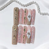 Blush Nude Crystal Floral Luxury Press On Nails
