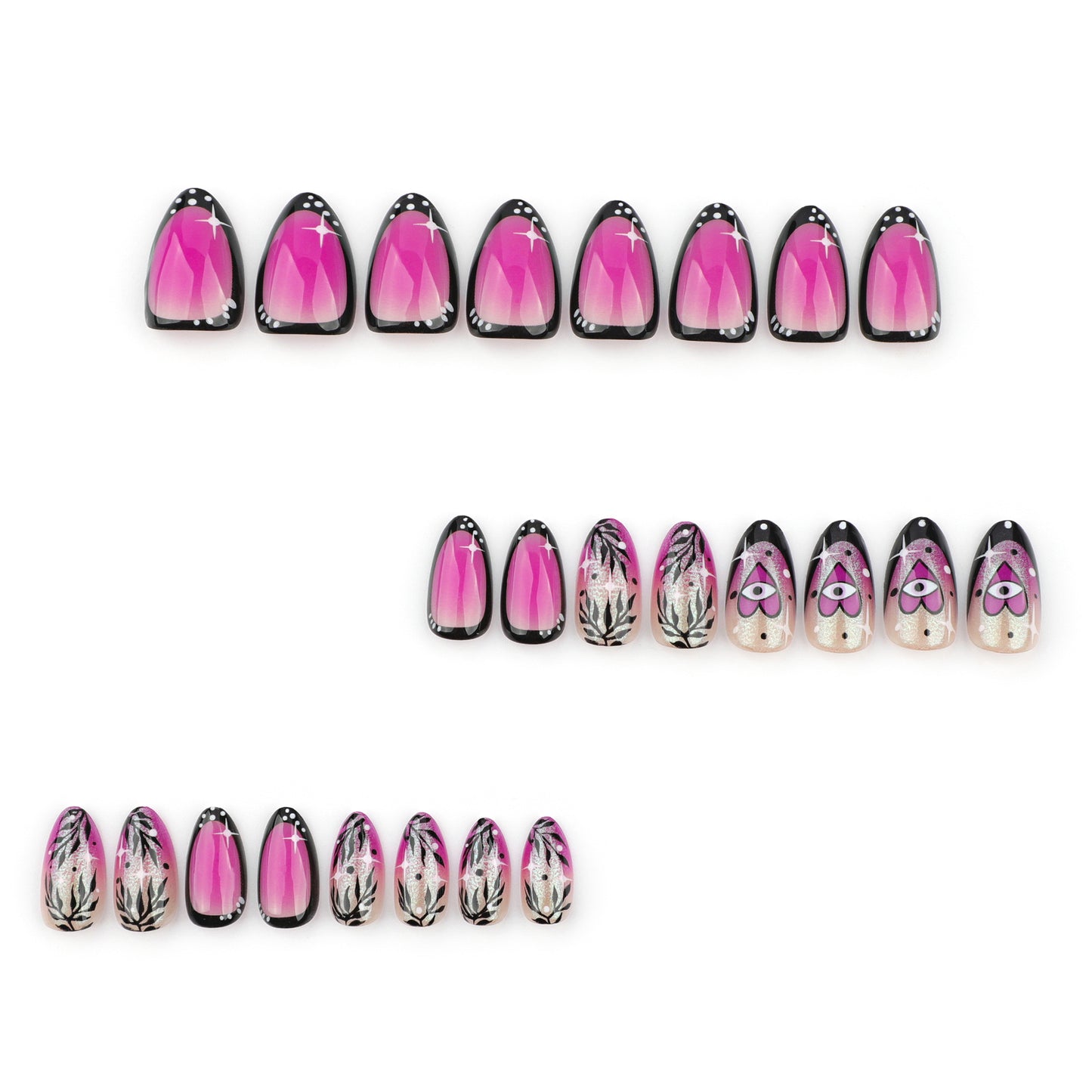 short smudged almond-shaped  French glitter fake nail press on nails｜365nails