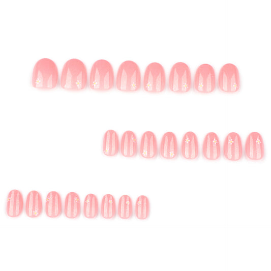 Simple and fresh flower press on nails short short round manicure fake nail glitter explosive flash wearable nail piece wholesale｜365nails