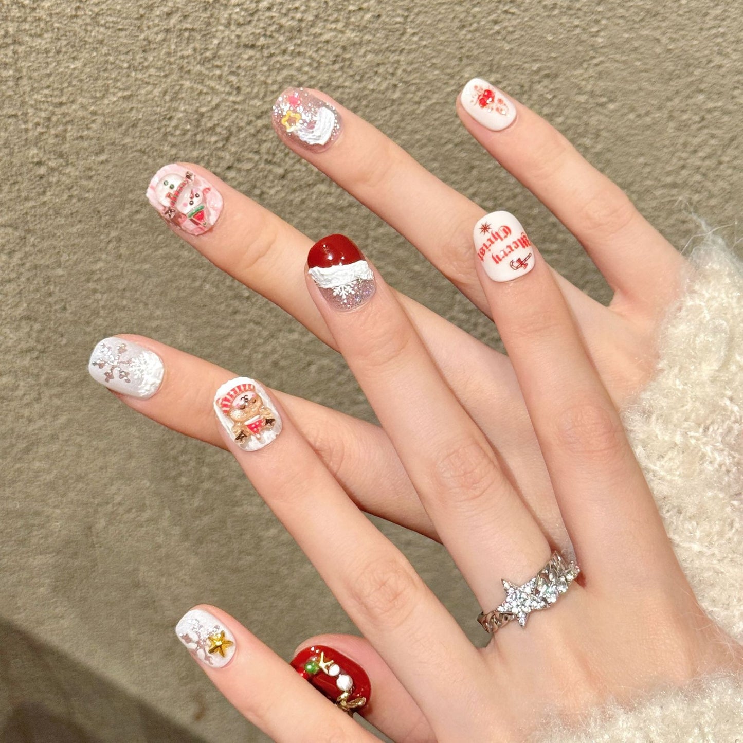 Cute Christmas Festive Red White Press On Nails