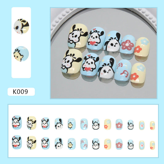 Cute milk blue doll atmosphere puppy Press-on toenailsprints children's fun ins wind fake nails children's wear armor｜365nails