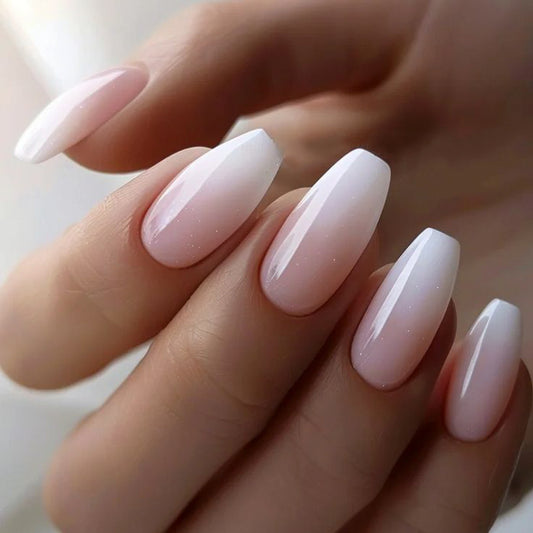 simple wearing nail powder white gradual change splicing wearable nail short ballet manicure fake nail wholesale｜365nails