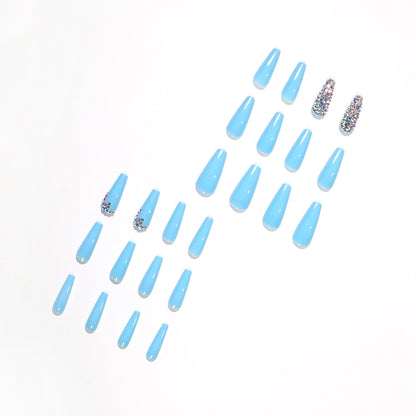 Sky Blue Full Diamond Wear Nail Art Finished Fake Nail Press on nail nail patch Removable nail piece ｜365nails